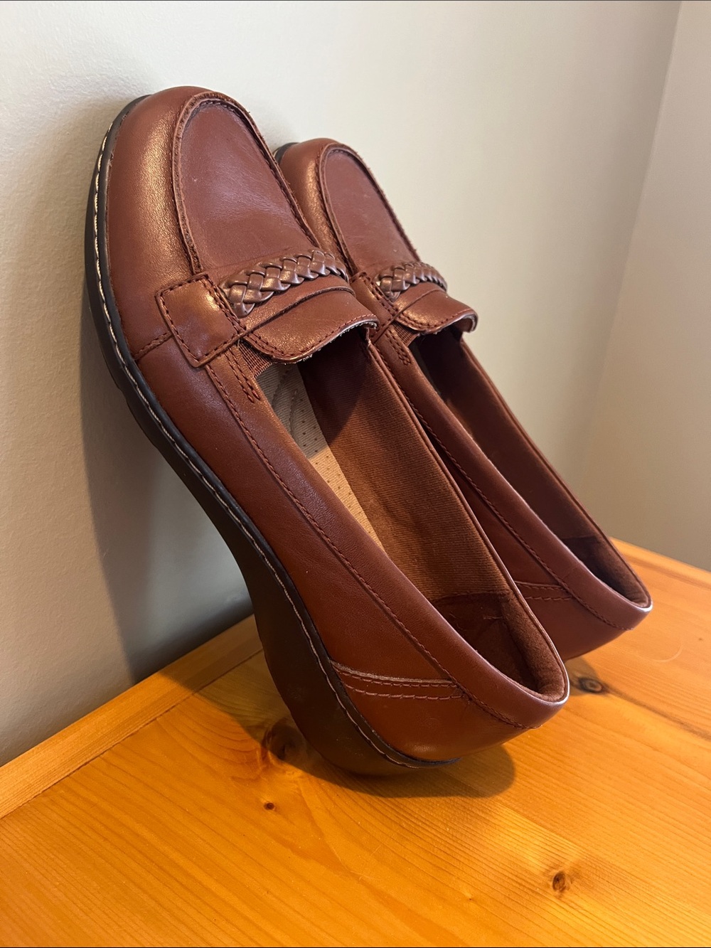 Clarks Women's Brown Braided Penny Loafers - Picture 2 of 5